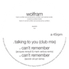 Wolfram - Talking To You / Can't Remember 12"