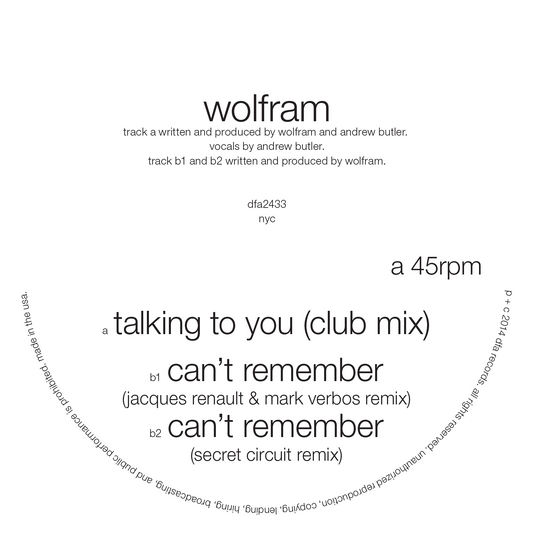 Wolfram - Talking To You / Can't Remember 12"
