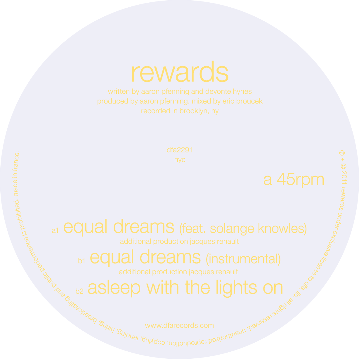 Rewards - Equal Dreams 12" w/ Solange & Dev Hynes